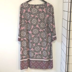 Chico's Black Pink Floral Print Slinky Knit Dress